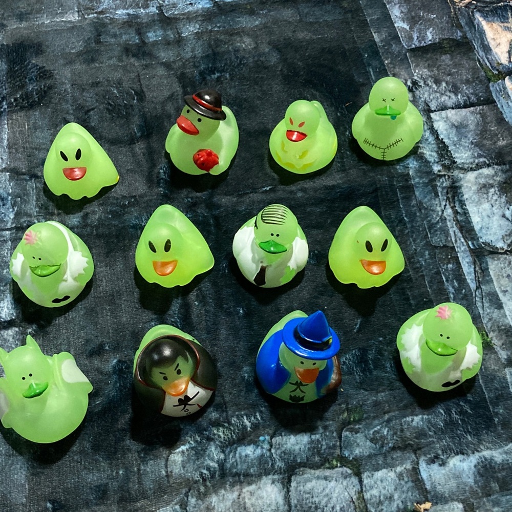 Glow Green Halloween Duck Collectible Set - 12-Piece Kids Action Figures